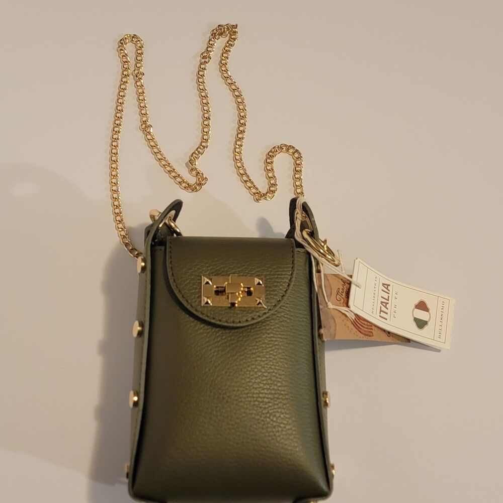 Anna Paola Mini Crossbody GreenBag – Italian Leather, Gold Chain NWT